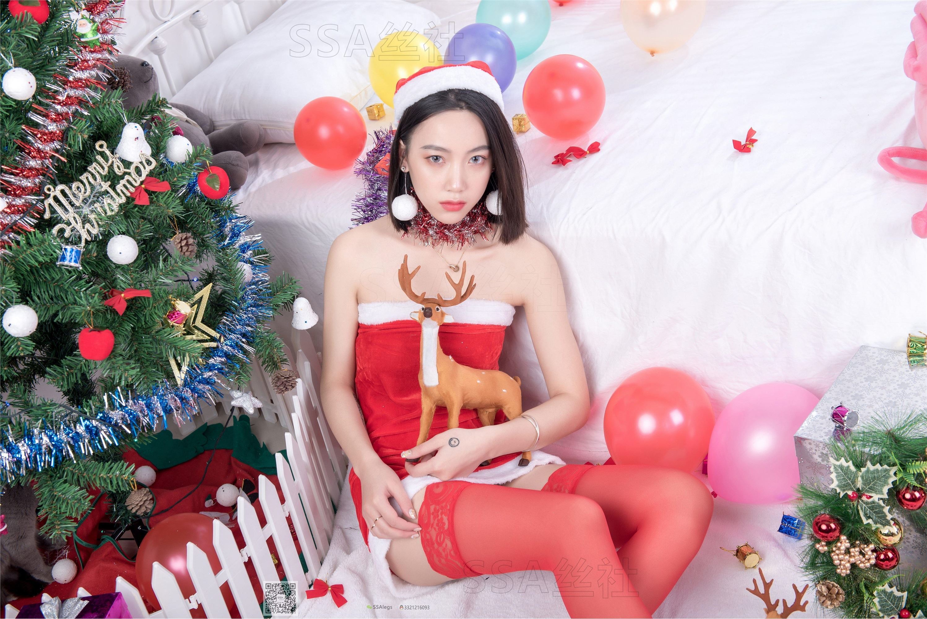 SSA丝社 NO.057 大大的红色圣诞节长筒丝足弓脱丝特写